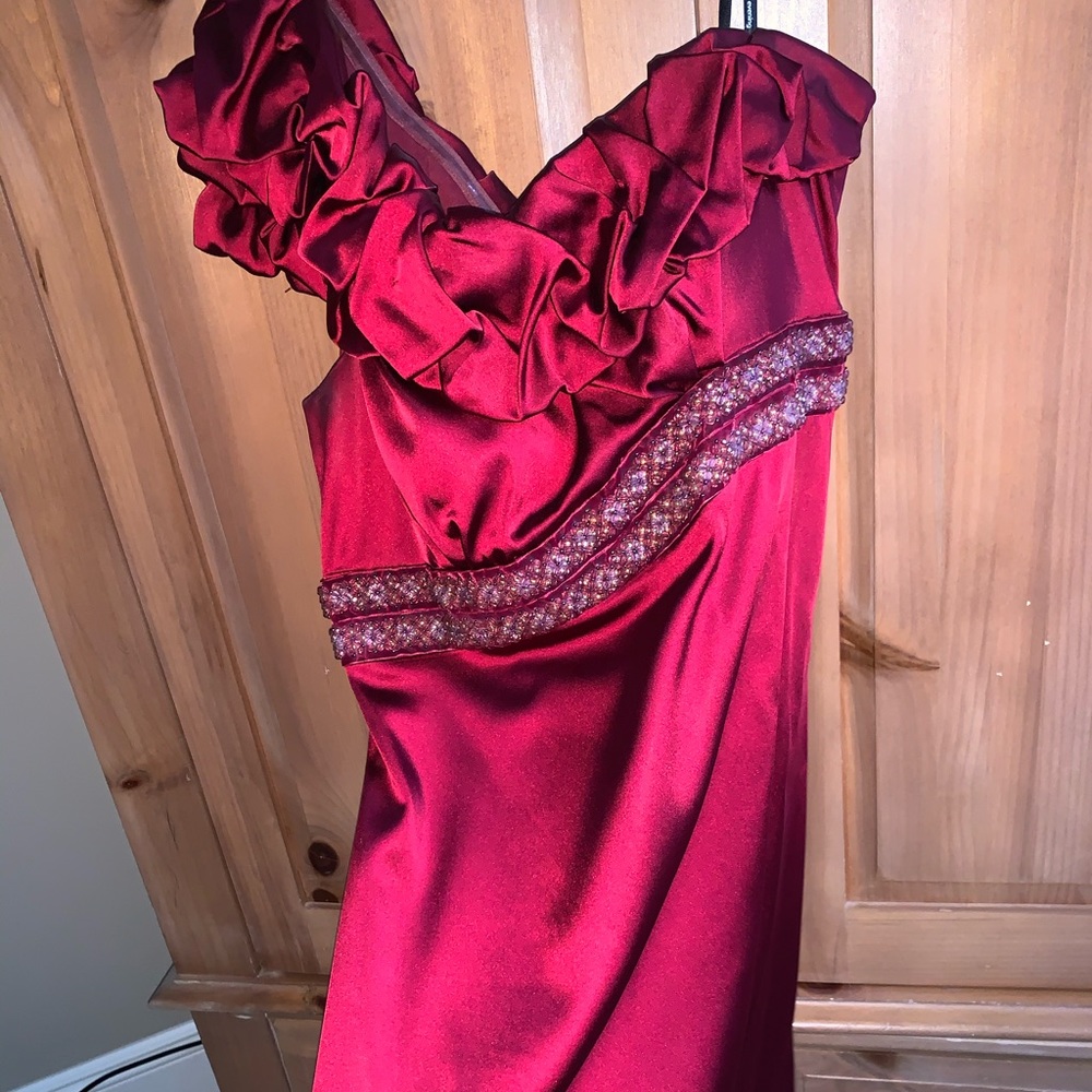 Red silk mini dress